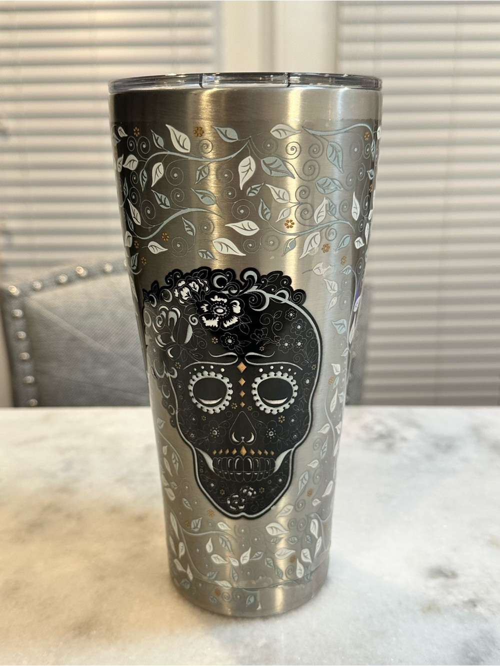 Tervis Silver Stainless Steel Fiesta Skull Pattern Tumbler, 30oz